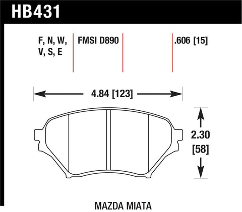 Hawk 01-05 Miata w/ Sport Suspension HPS  Street Front Brake Pads D890 - HB431F.606