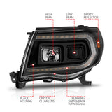 ANZO 05-11 Toyota Tacoma Projector Headlights w/Light Bar Switchback Black Housing - 111564