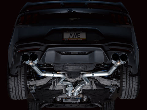 AWE 2024 Ford Mustang GT Fastback S650 RWD Track Edition Cat-Back Exhaust w/ Quad Chrome Silver Tips - 3020-42650