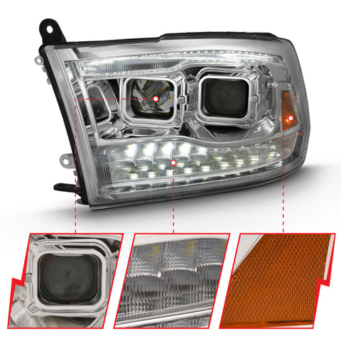 ANZO 2009-2018 Dodge Ram 1500 Projector H.L. Switchback Chrome Amber - 111442