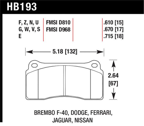 Hawk Dodge / Ferrari Front & Rear / Ferrari / Jaguar / Nissan Front DTC-30 Race Brake Pads - HB193W.670