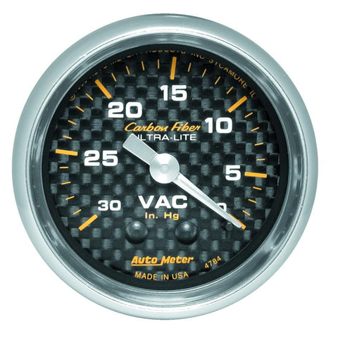 Autometer 2-1/16in Vacuum Gauge Carbon Fiber Mechanical 30Hg - 4784