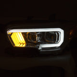 ANZO 2016-2017 Toyota Tacoma Projector Headlights w/ Plank Style Design Chrome/Amber w/ DRL - 111380