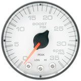 Autometer Spek-Pro 2 1/16in 35PSI Stepper Motor W/Peak & Warn White/Black Boost Gauge - P303128