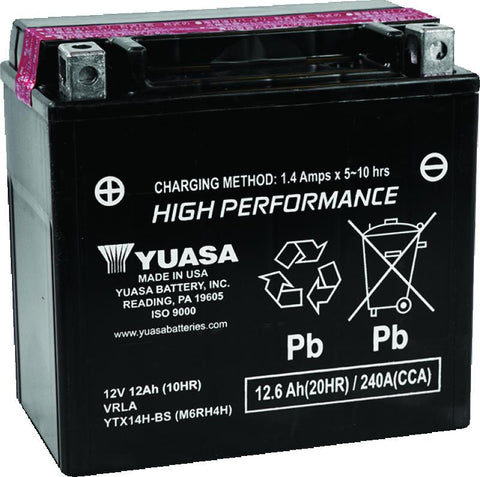 Yuasa YTX14H-BS High Performance AGM 12-Volt Battery w/Bottle - YUAM6RH4H