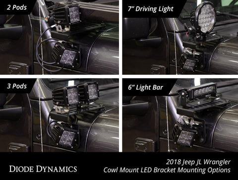 Diode Dynamics 18-21 Jeep JL Wrangler/Gladiator SS3 Cowl LED Bracket Kit - White Pro - DD6554
