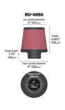 K&N Filter Universal Rubber Filter-Rd Tapered 3in Flange ID x 6in Base OD x 5in Top OD x 5.563in H - RU-4990
