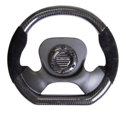 NRG Carbon Fiber Steering Wheel (320mm) CF Center Plate & Two-Tone Carbon w/Suede Trim Handles - ST-X10CF-S
