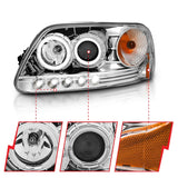 ANZO 1997.5-2003 Ford F-150 Projector Headlights w/ Halo and LED Chrome 1pc - 111032