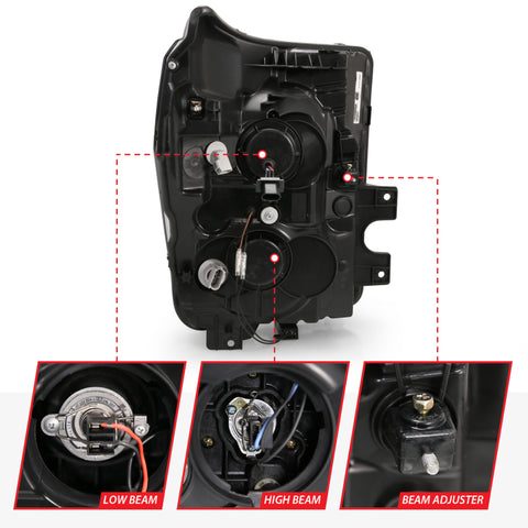 ANZO 2011-2016 Ford F250 Projector Headlights w/ Plank Style Switchback Black w/ Amber - 111406
