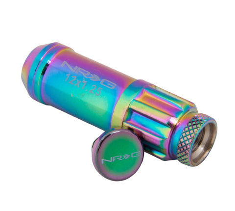 NRG 700 Series M12 X 1.25 Steel Lug Nut w/Dust Cap Cover Set 21 Pc w/Locks & Lock Socket - Neochrome - LN-LS710MC-21
