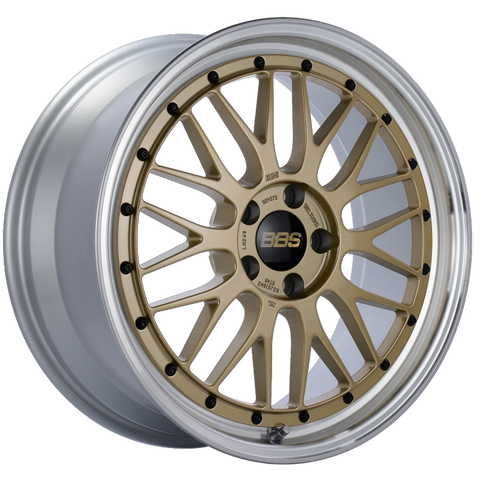 BBS LM 19x8.5 5x112 ET48 Gold Center Diamond Cut Lip Wheel -82mm PFS/Clip Required - LM249GPK