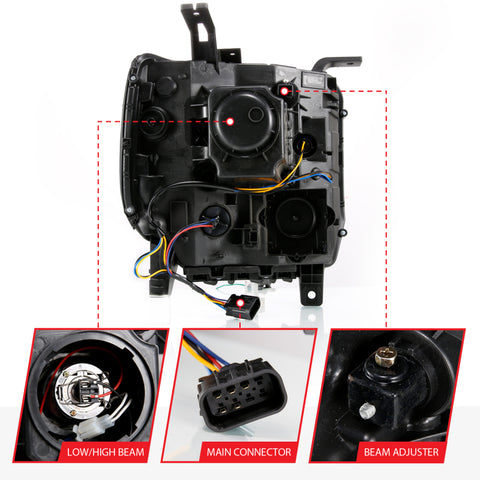 ANZO GMC SIERRA 1500 14-15 2500H/15-19 Projector Headlight Plank Style Black w/ Switchback (Halogen) - 111487