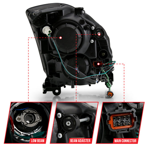 ANZO 2003-2007 Infiniti G35 Projector Headlight Plank Style Black (HID Compatible, No HID Kit ) - 121557