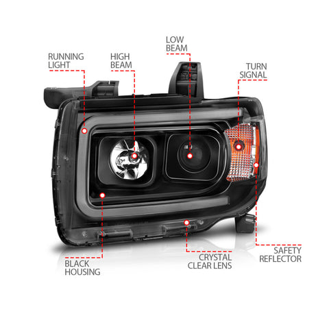 ANZO 2015+ GMC Canyon Projector Headlights w/ Plank Style Design Black w/ Amber - 111381