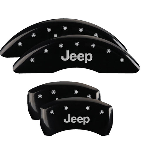 MGP 4 Caliper Covers Engraved Front & Rear JEEP Black finish silver ch - 42002SJEPBK