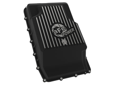 aFe 17-24 Ford F-150 10R60/10R80 Pro Series Rear Transmission Pan Black w/ Machined Fins - 46-71330B