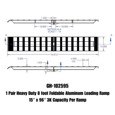 Gen-Y Heavy-Duty 8ft Aluminum Foldable Loading Ramps 15in x 96in 3K Capacity Per Ramp - Pair - GH-102595