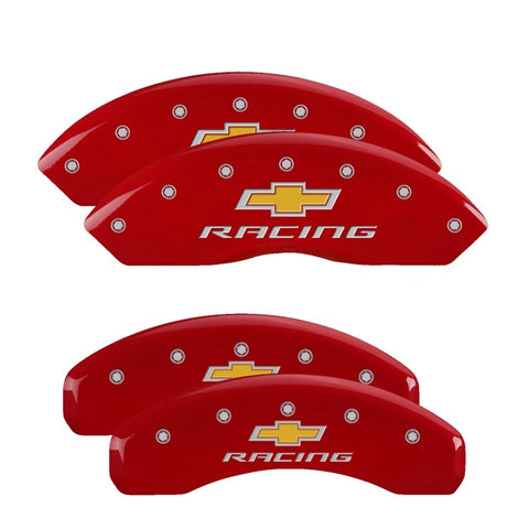MGP 4 Caliper Covers Engraved Front & Rear Chevy Racing Red Finish Silver Char 2017 Chevrolet Camaro - 14240SBRCRD
