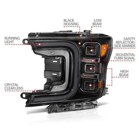 Anzo 18-20 Ford F-150 Full Led Projector Smoke Bar Style Headlights Black Amber - 111520