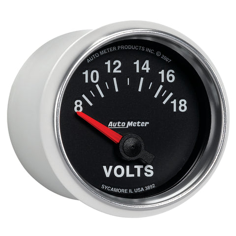 Autometer GS 52mm 8-18 Volts Short Sweep Electronic Voltmeter Gauge - 3892