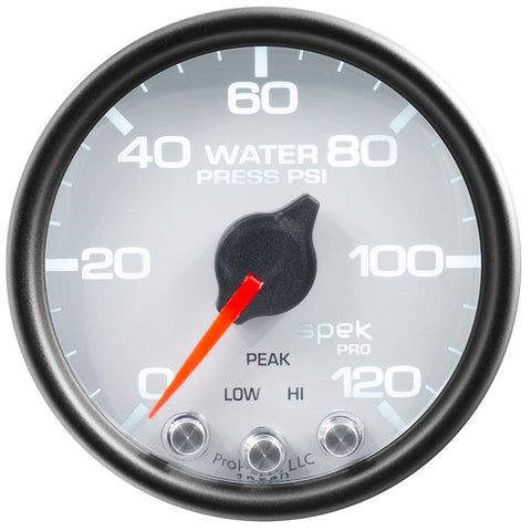 Autometer Spek-Pro Gauge Water Press 2 1/16in 120psi Stepper Motor W/Peak & Warn Wht/Blk - P34512