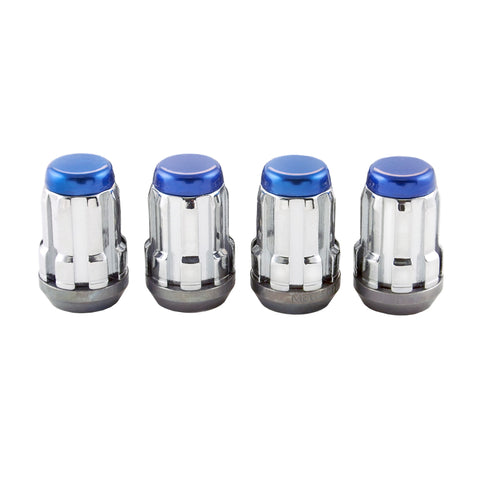 McGard SplineDrive Lug Nut (Cone Seat) M12X1.5 / 1.24in. Length (4-Pack) - Blue Cap (Req. Tool) - 65357BC