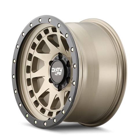 Dirty Life 9311 Enigma Pro 17x9/5x127 BP/-12mm Offset/71.5mm Hub Satin Gold Wheel - Beadlock - 9311-7973MGD12