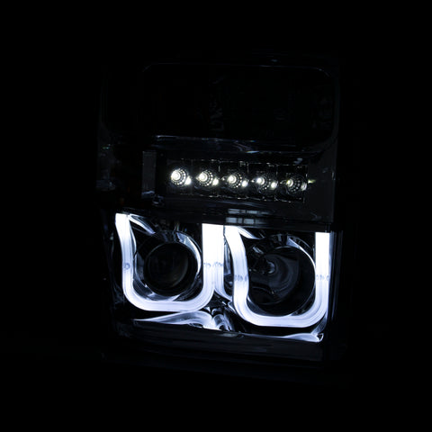ANZO 2008-2010 Ford F-250 Projector Headlights w/ U-Bar Black - 111305