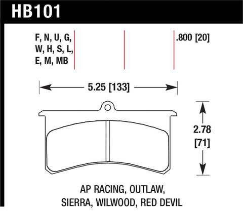 Hawk Wilwood SL AP Racing Outlaw .8 Inch Super-lite DTC-30 Brake Pad Set - HB101W.800