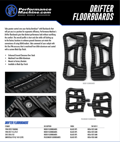 Performance Machine Floorboard Assembly Passenger Drifter - Black Ops - 0036-1026-SMB