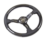 NRG Carbon Fiber Steering Wheel (350mm / 1.5in. Deep) Leather Trim w/Blk Stitch & Slit Cutout Spokes - ST-010CFBS