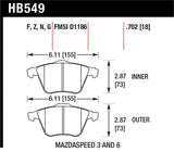 Hawk 07-08 Mazdaspeed3/06-07 Mazdaspeed6 HPS Street Front Brake Pads - HB549F.702