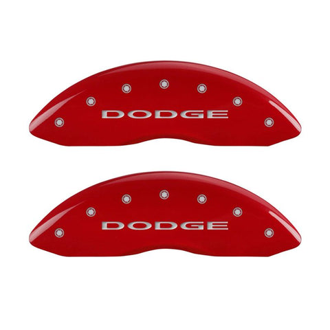 MGP Front set 2 Caliper Covers Engraved Front With out stripes/Dodge Red finish silver ch - 12002FDD4RD