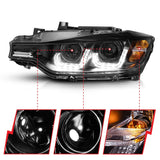 ANZO 2012-2015 BMW 3 Series Projector Headlights w/ U-Bar Black - 121504
