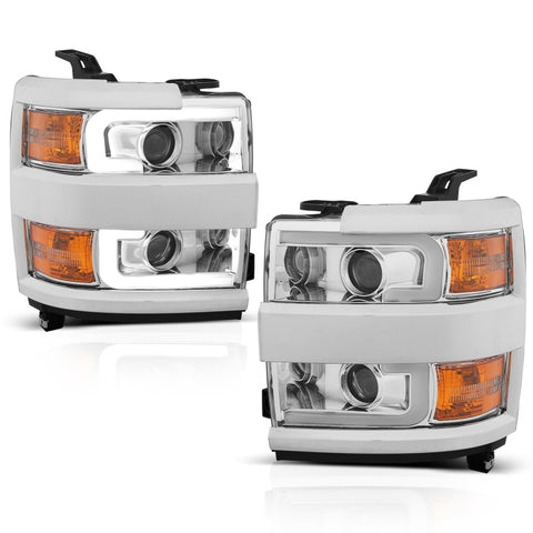 ANZO Projector Headlights 15-17 Chevrolet Silverado 2500HD / 3500HD Chrome w/ Chrome Rim - 111366