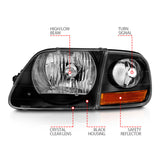 ANZO 1997-2003 Ford F150 Crystal Headlight Black w/ Parking Light - 111460