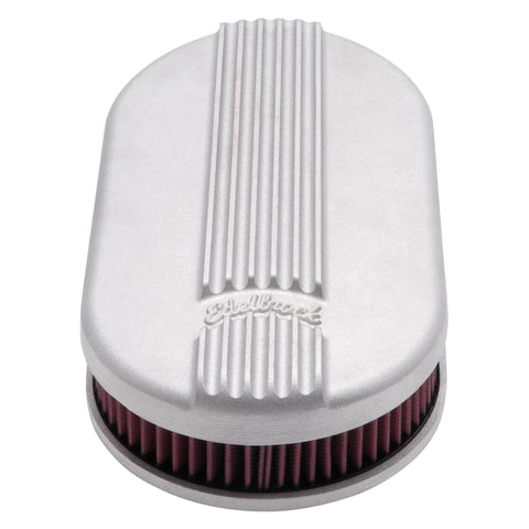 Edelbrock Air Cleaner Classic Series Oval Aluminum Top Cloth Element 17 5In X 9 35In X 3 9In Satin - 41159