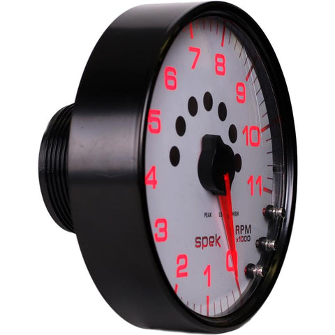 Autometer Spek-Pro Gauge Tachometer 5in 11K Rpm W/Shift Light & Peak Mem White/Black - P23912