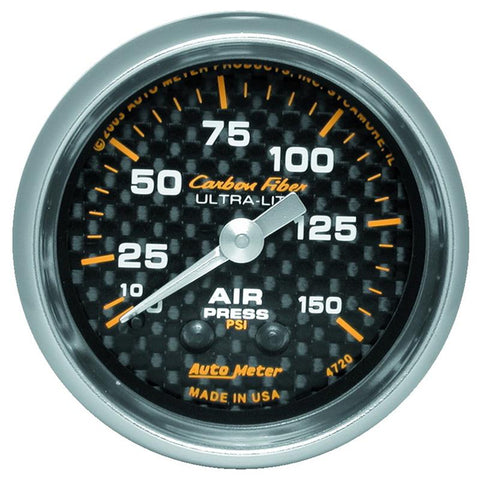 Autometer Carbon Fiber 52mm 150 PSI Mechanical Air Pressure Gauge - 4720