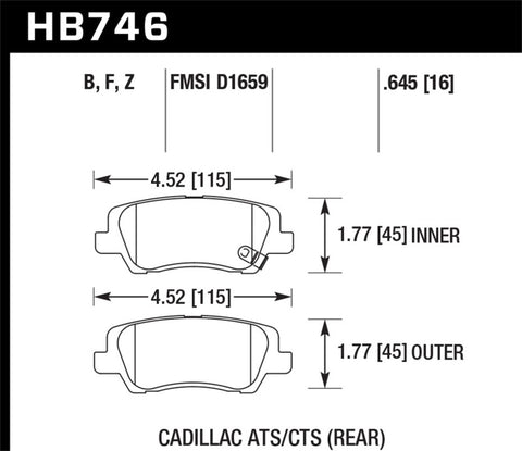 Hawk Cadillac 13-16 ATS / 14-15 CTS HPS Rear Brake Pads - HB746F.645