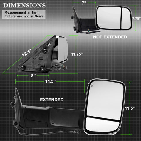 xTune Dodge Ram 1500 09-12 Extendable Heated Adjust Mirror Chrome Housing Right MIR-DRAM10-PW-R - 9933172