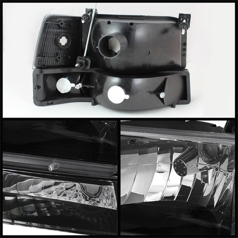 xTune Ford F150/Bronco 92-96 Headlights w/Corner Bumper 6pcs Amber- Black HD-JH-FB92-SET-AM-BK - 5073136