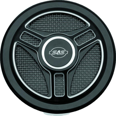 S&S Cycle Stealth Applications Tri-Spoke Air Cleaner Cover w/ Machined Highlights - Gloss Black - 170-0210