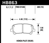 Hawk 12-15 Honda Pilot LTS Street Rear Brake Pads - HB863Y.605