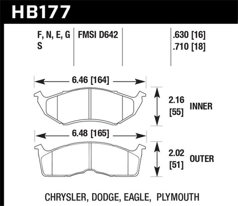 Hawk 95-99 Dodge Neon / 96-99 Plymouth Neon DTC-60 Front Brake Pads - HB177G.630