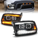 ANZO 09-18 Dodge Ram 1500/2500/3500 Proj HL Headlights Switchback + Sequential - Black Amber - 111611