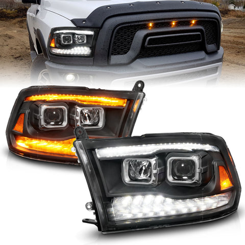 ANZO 09-18 Dodge Ram 1500/2500/3500 Proj HL Headlights Switchback + Sequential - Black Amber - 111611