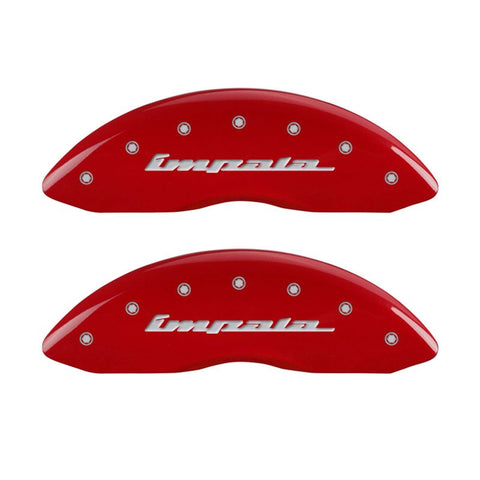 MGP 4 Caliper Covers Engraved Front & Rear Impala Red finish silver ch - 14006SIMPRD