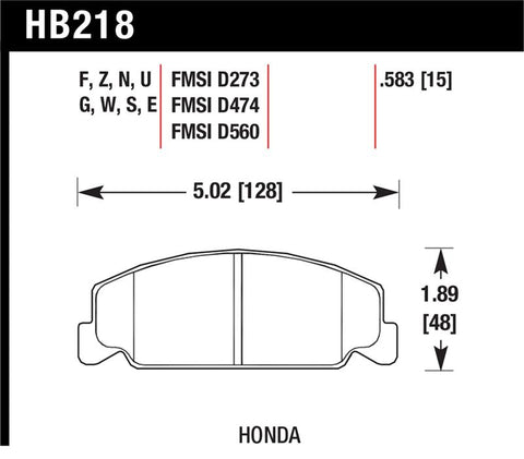 Hawk 88-89 Civic Si / 92-00 Civic CX / 88-00 DX / 98-00 GX HPS Street  Front Brake Pads - HB218F.583